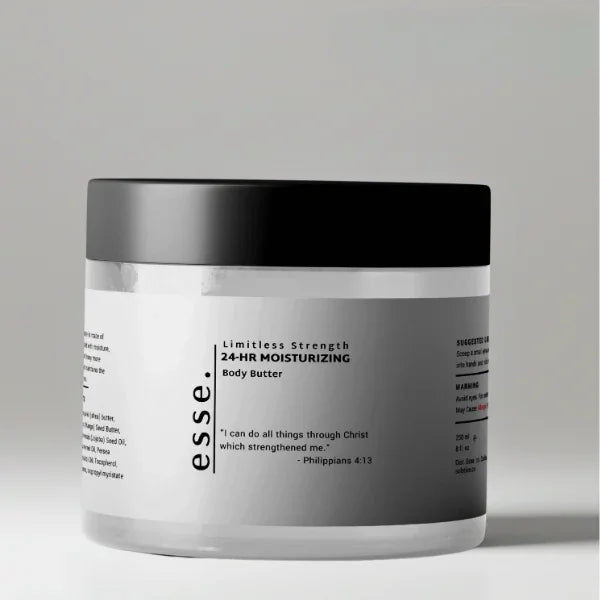 Jar of Esse's Limitless Strength 24-Hour Moisturizing Body Butter on a gray background